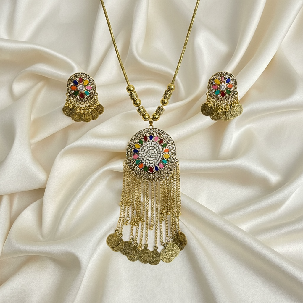 Kashmiri Earrings & Lockets Set Round