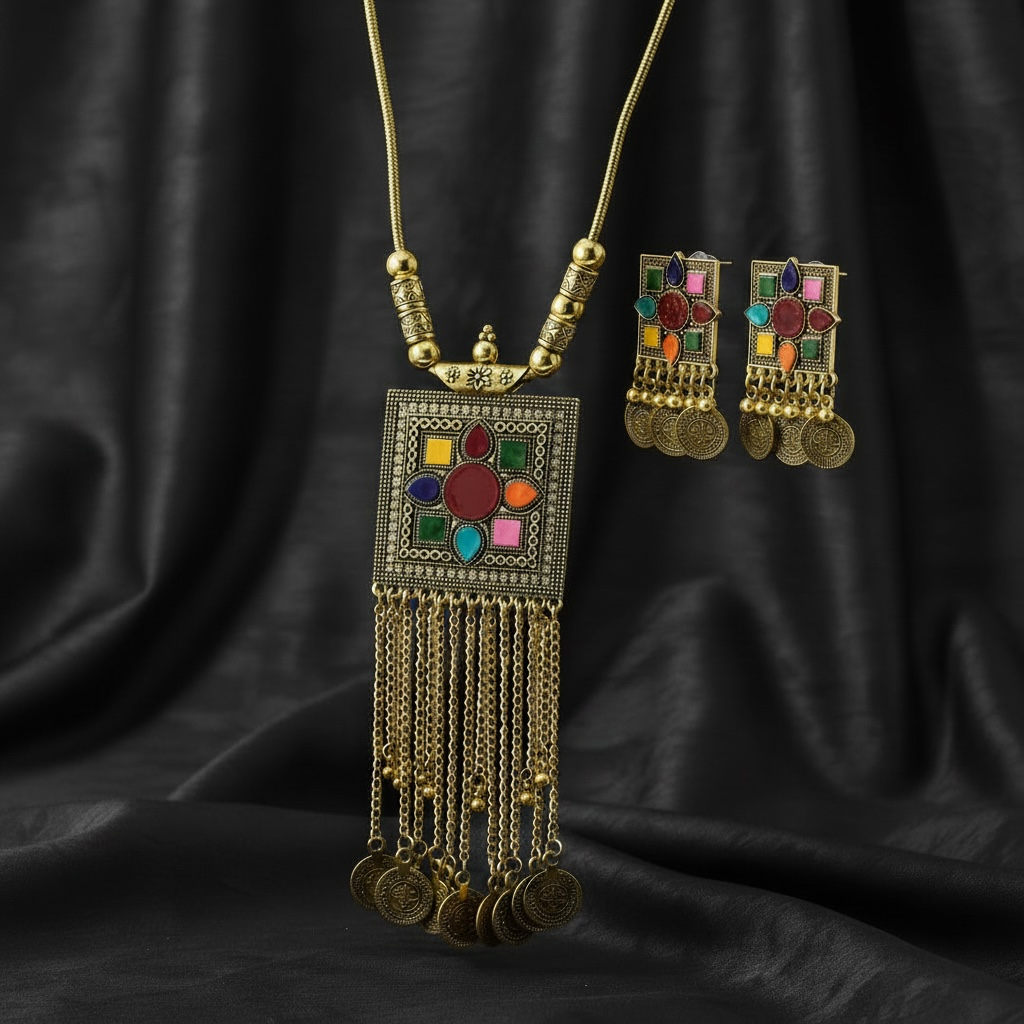 Kashmiri Earrings & Lockets Set Square