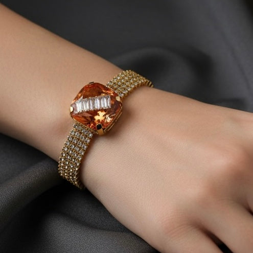 Gold Plated Bracelet with Orange Stone