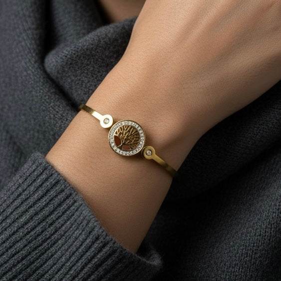 Tree of Life Gold Plated Bangle Bracelet