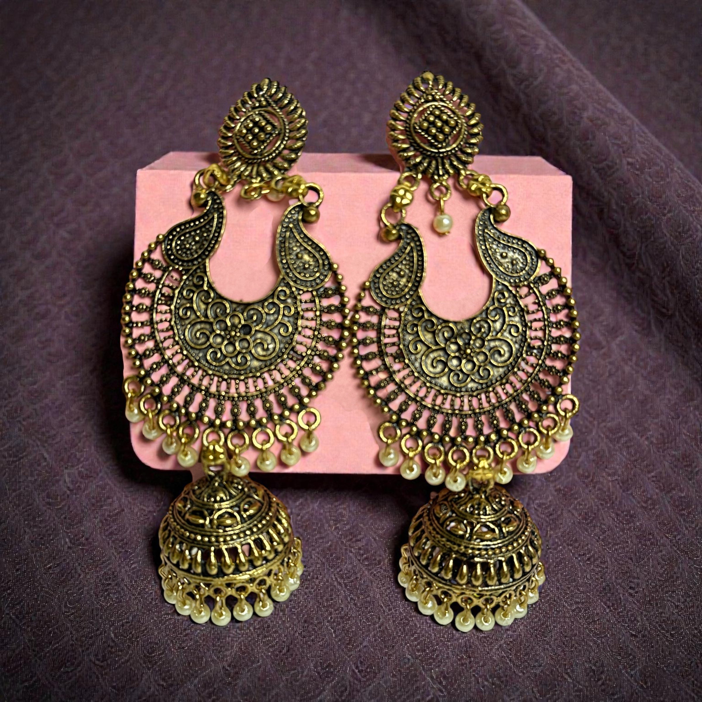 Oxidised Golden Long Jhumki Earrings