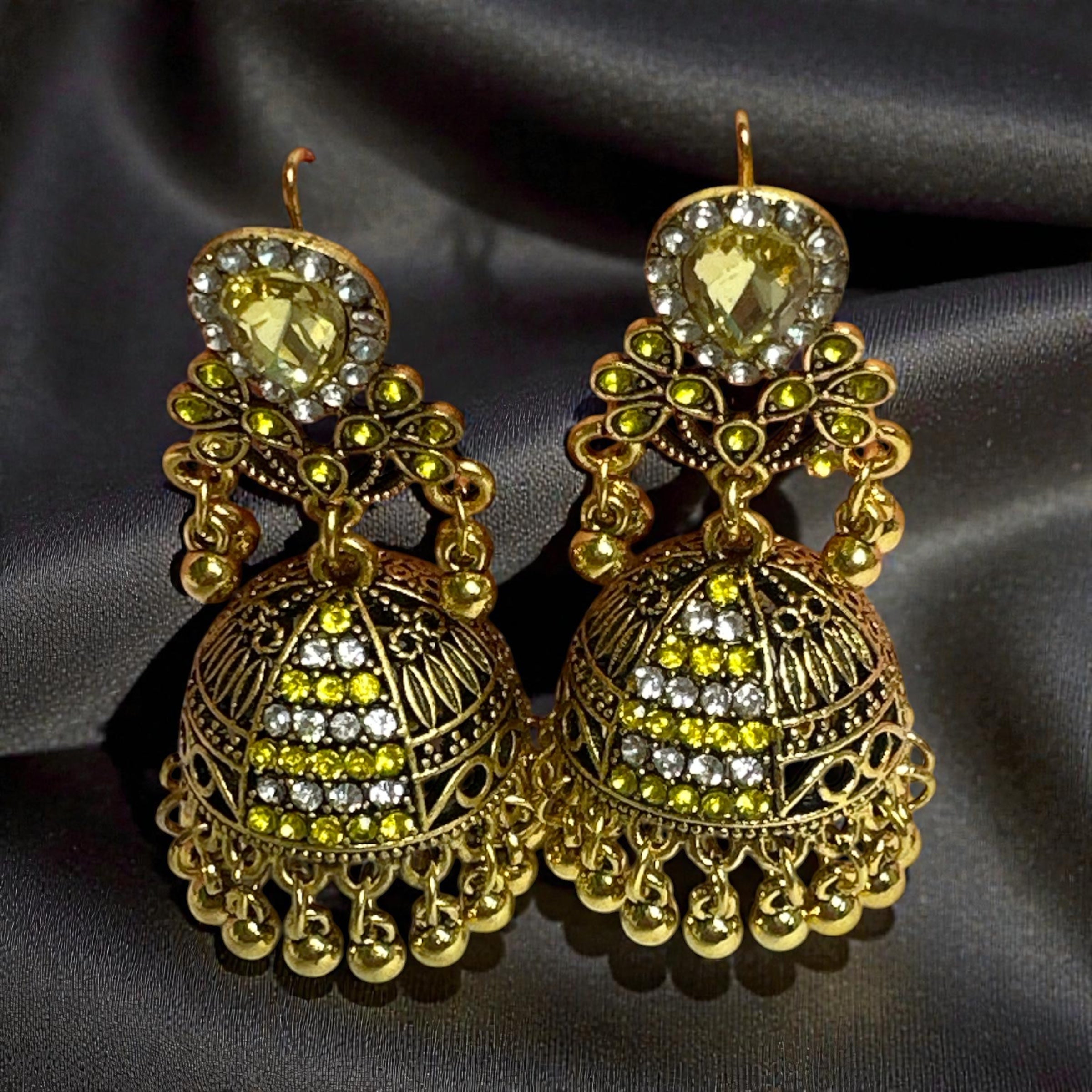 Yellow & Silver Stone Jhumka Earrings