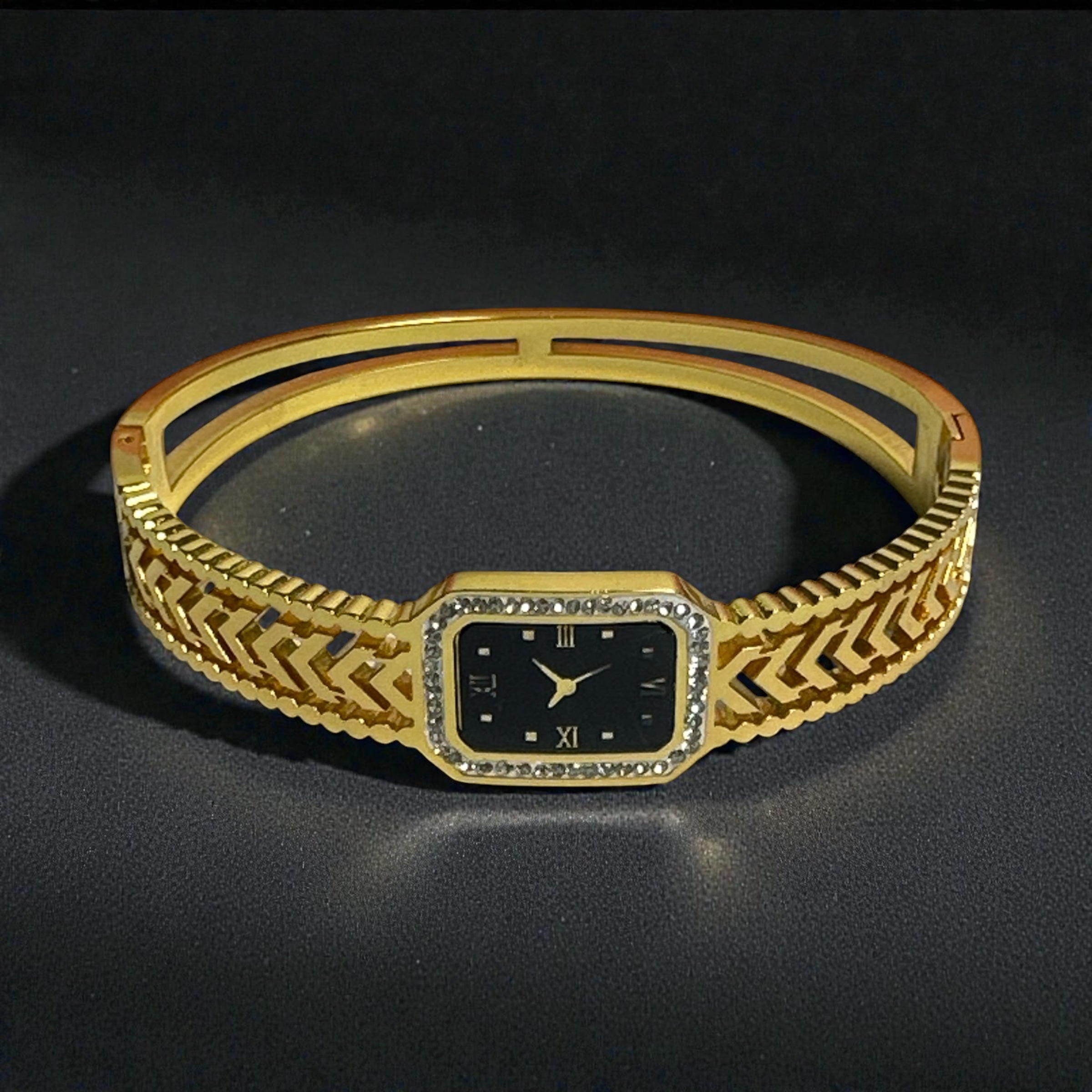 Gold Plated Watch Design Hinged Bangle