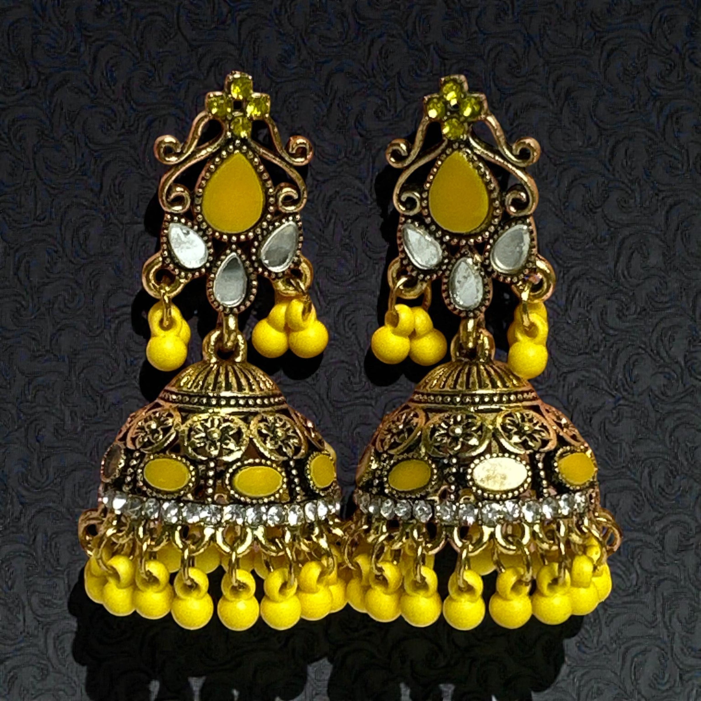 Gold-Toned Yellow Jhumka Earrings