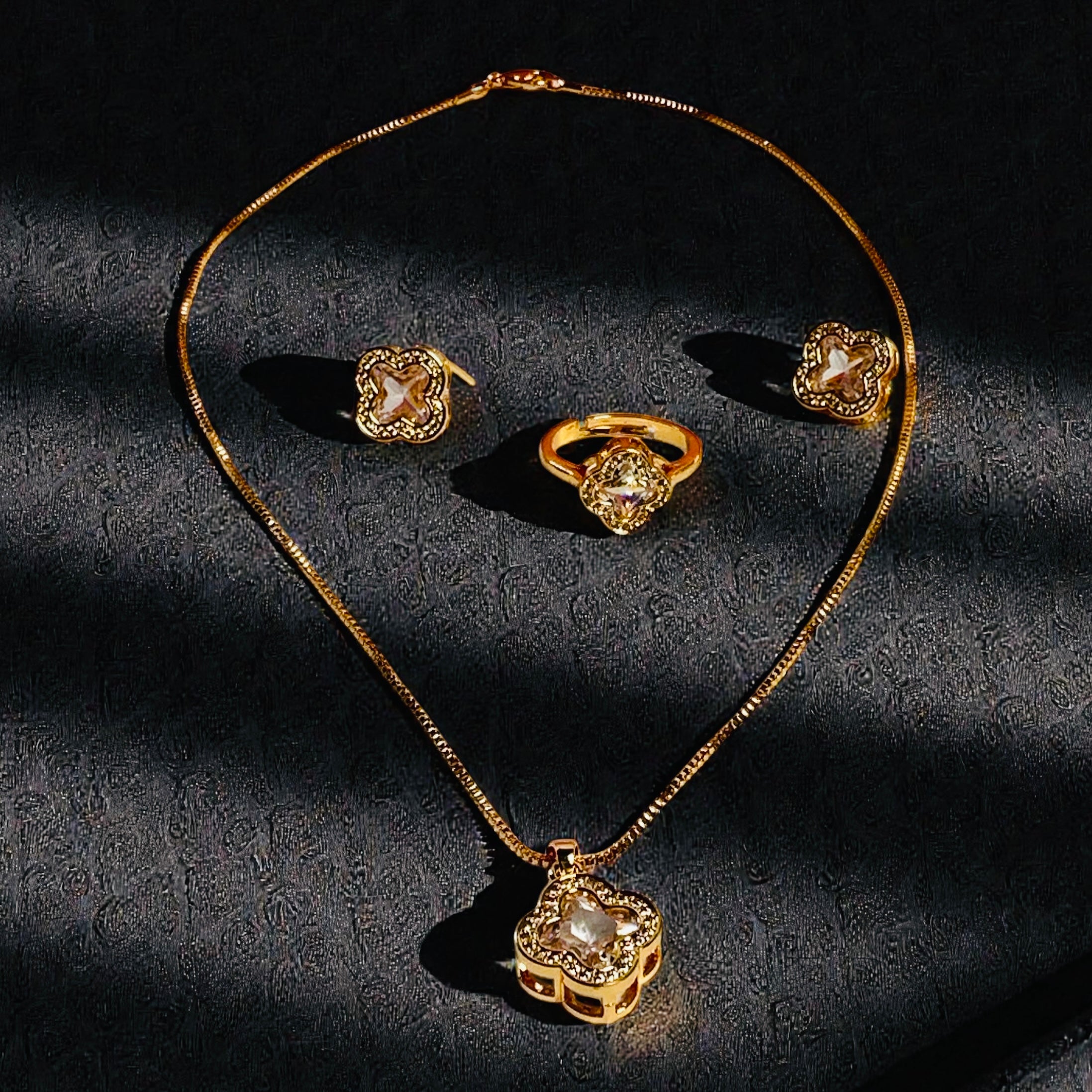 Flower Ring Necklace & Earrings Set
