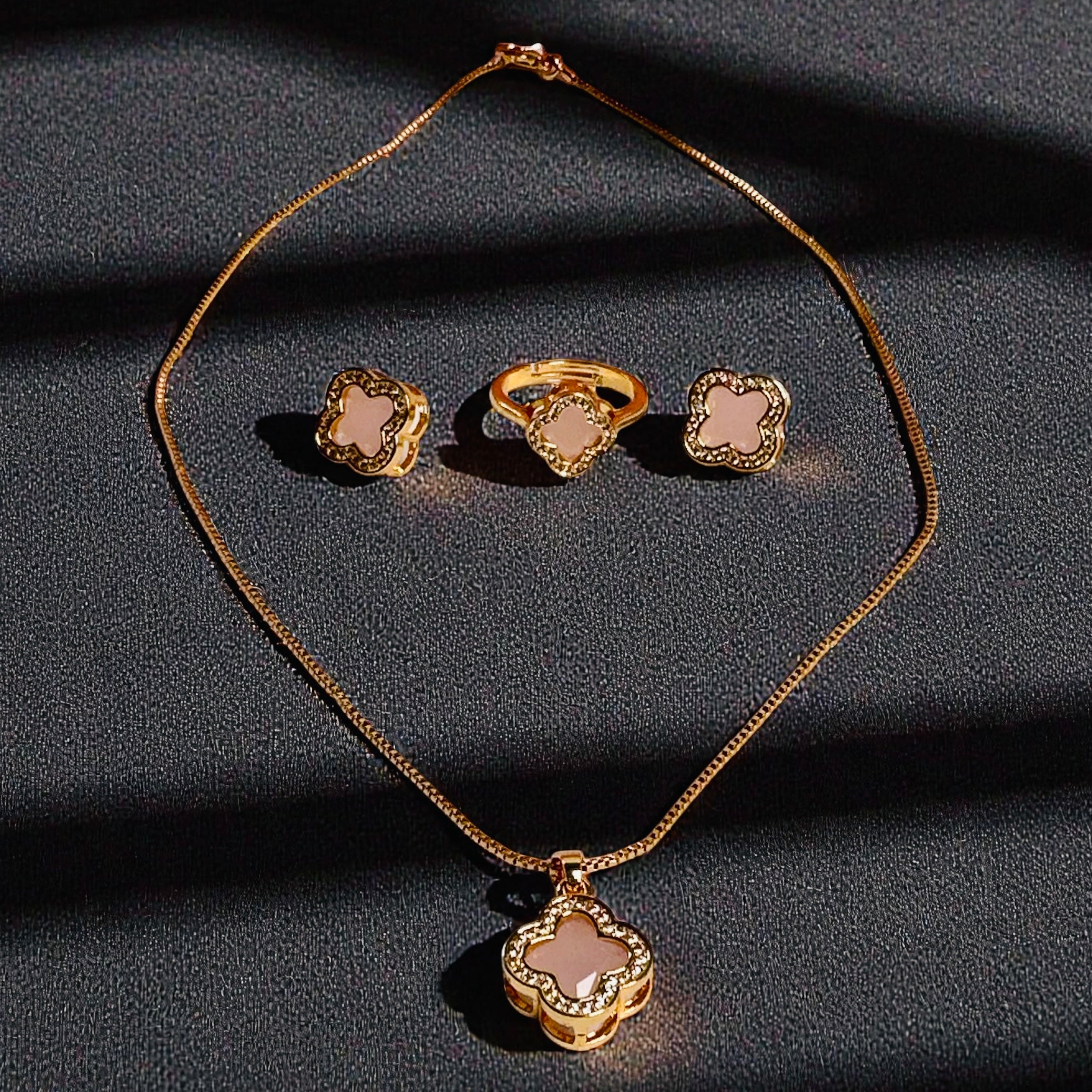 Pinkish Ring Necklace & Earrings Set