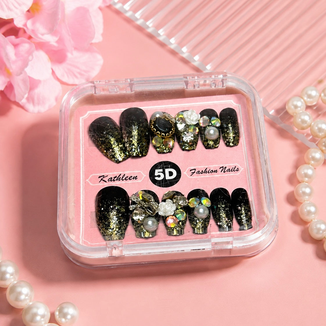 Luxury Pearl Nail Set (Black)