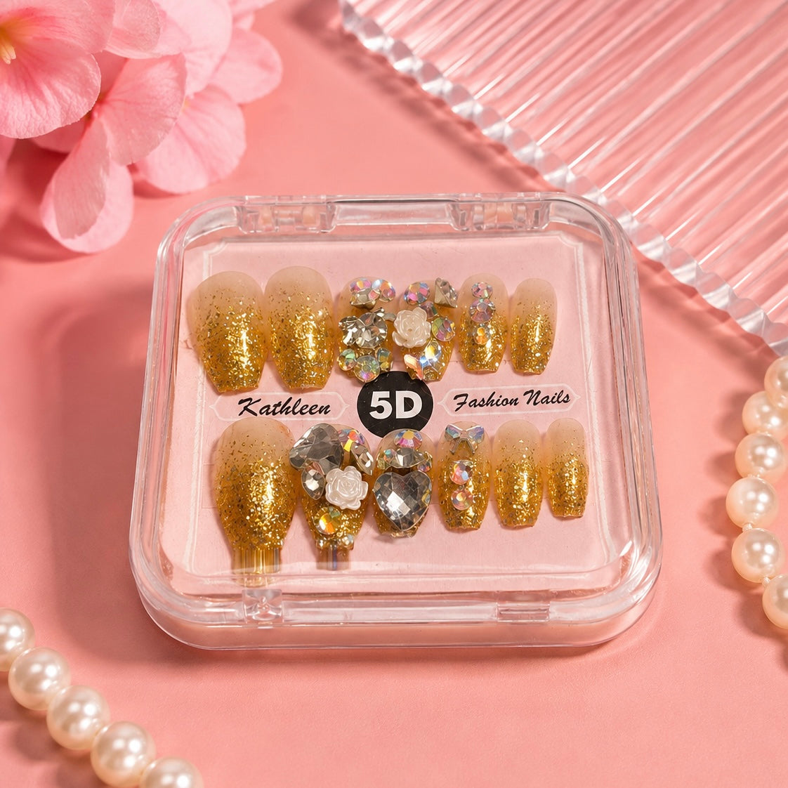 Luxury pearl Nail Set (Golden)