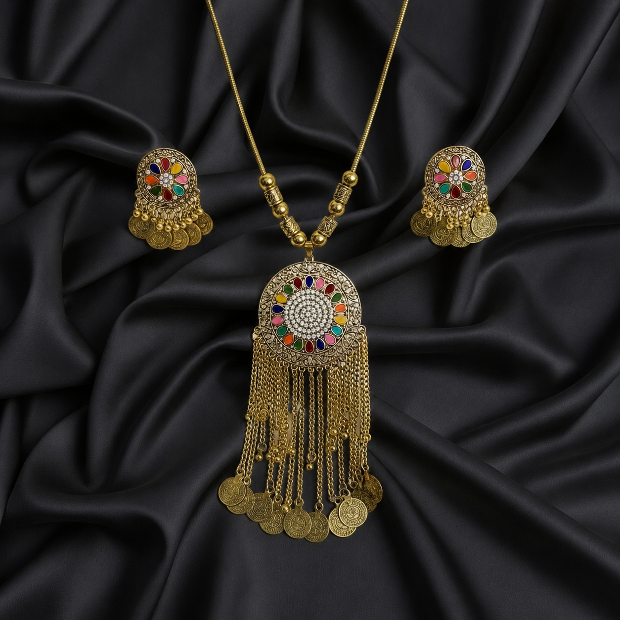 Kashmiri Earrings & Lockets Set Round